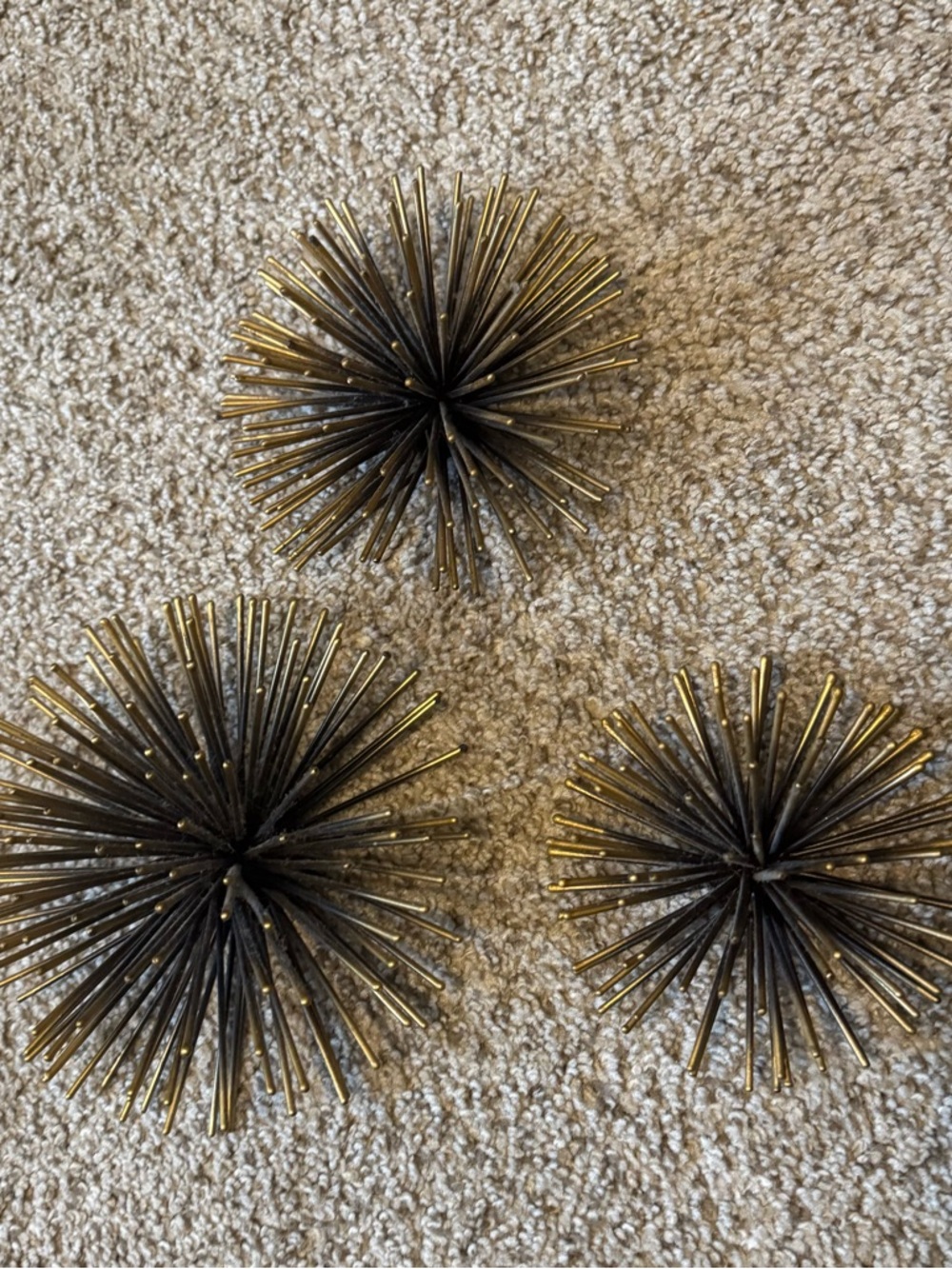 Set of Three Metal Sea Urchin Wall Sculptures in Black and Gold